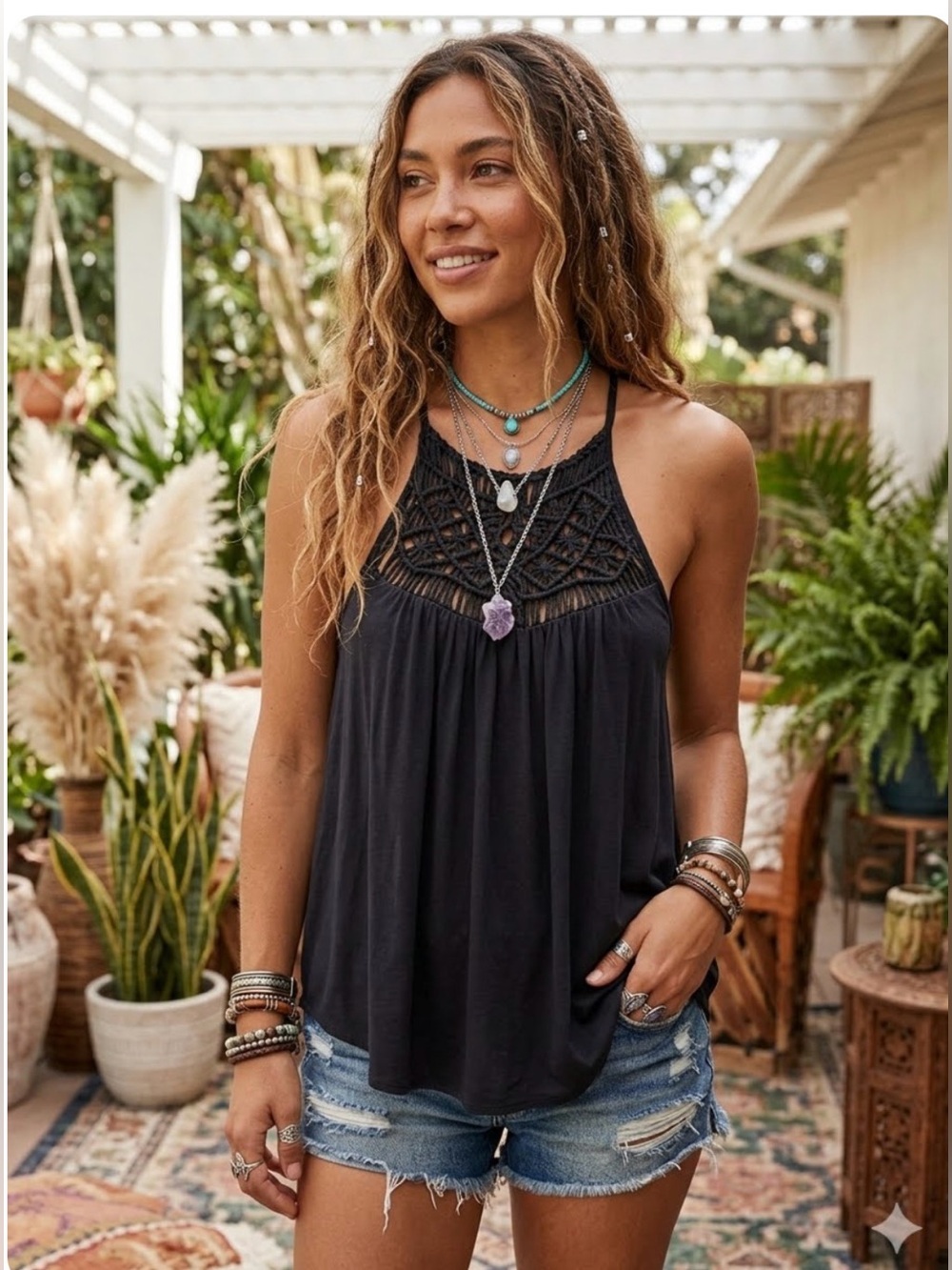 American Eagle crochet neck Keyhole back  Tank Top